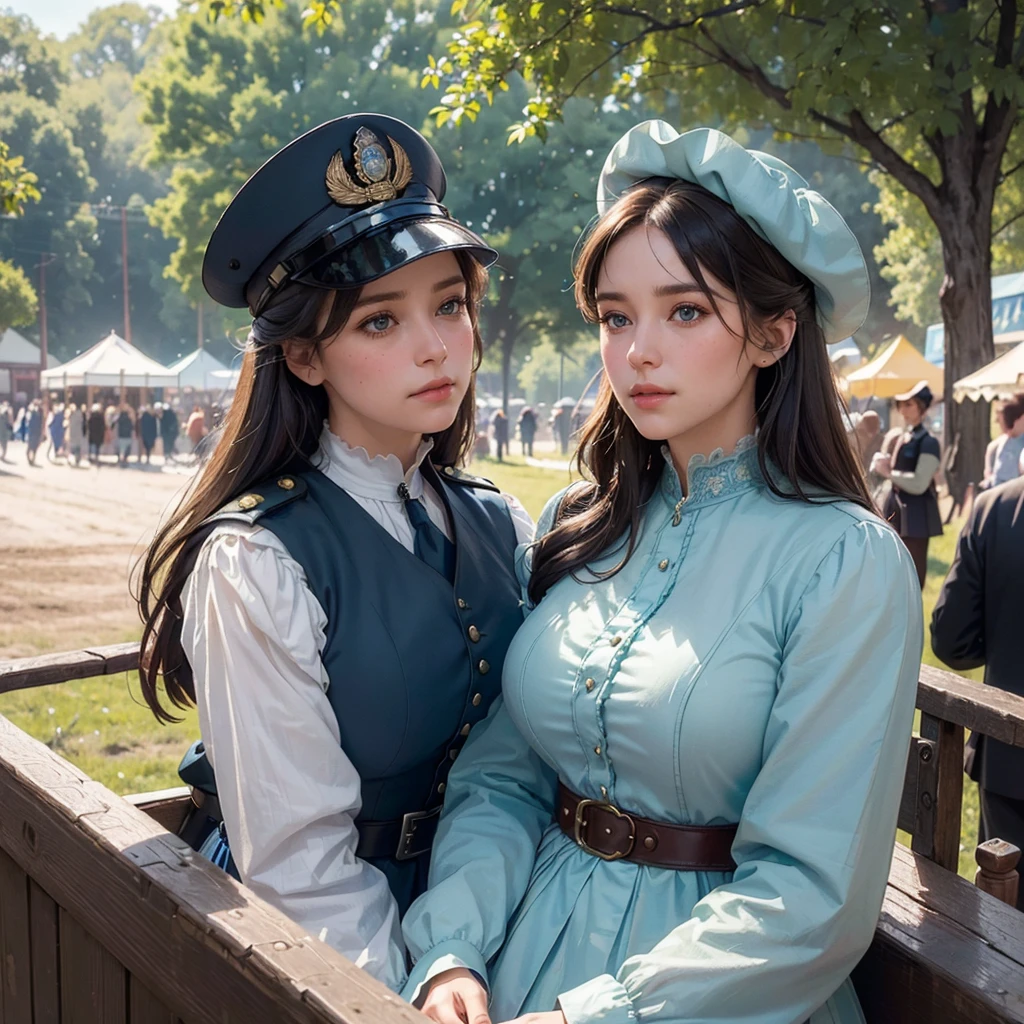 Marin wears an officer's cap with a fleur-de-lis on the cap and an officer's jacket with epaulets and fringes. Beneath that she wears a cap. There's also an imitating jewel on her chest. Her dress is layered and fringed at the edges. Her accessories also include a choker and black gloves. She wears different color contacts symbolizing Heterochromia, her left being blue and her right being red.