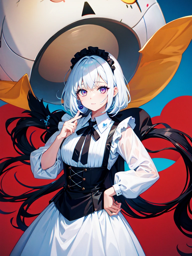 maid, （Eyes without highlights, Evil Eye, A bad looking person with white eyes, It&#39;s a red eyeliner）,whole body絵, She is wearing a maid uniform and the background is a dark and desolate landscape., Horror movie atmosphere. Her figure is extremely beautiful, Emphasizing the dark and crazy elements. Skillfully expressing the effects of light and shadow, detailed, The face and expression of the black costume are also carefully drawn..., Artistic elements add depth to the work. The overall atmosphere is creepy and nightmarish..., With a unique artistic touch. This movie is、The dark and crazy world of horror movies depicted in HD., Evoke visual stimuli and aesthetic sense, It will terrify and excite the audience....,sketch (Character design sheet, same characters, whole body, Three-View, front, ~ ~ ~ side, return) and watercolor画, （Gradient braided hair, Light pink hair, (Ink blotches:1.1), (pale:1.2),(Light purple:1.2),(Light green:1.2)　and a mature face,tall, Wearing black tights,Green Eyes, The skin is hidden　and 1 female, Nervous,Cowboy Shot,,(Very bright:1.1), White Background, [1 Girl:7], (Tilt your head:1.2), ([sketch|watercolor \(Moderate\)]:1.15),Chaotic Abstract Background, Vector Trace, Gradient Blending, Bright colors, that&#39;wonderful, 非常にdetailed, Complex, (Very low contrast:1.4)