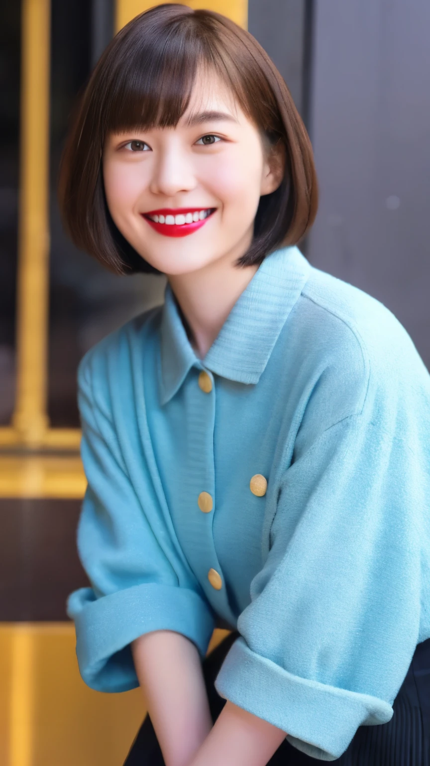 253 18-year-old female, (short hair),lipstick, smile
