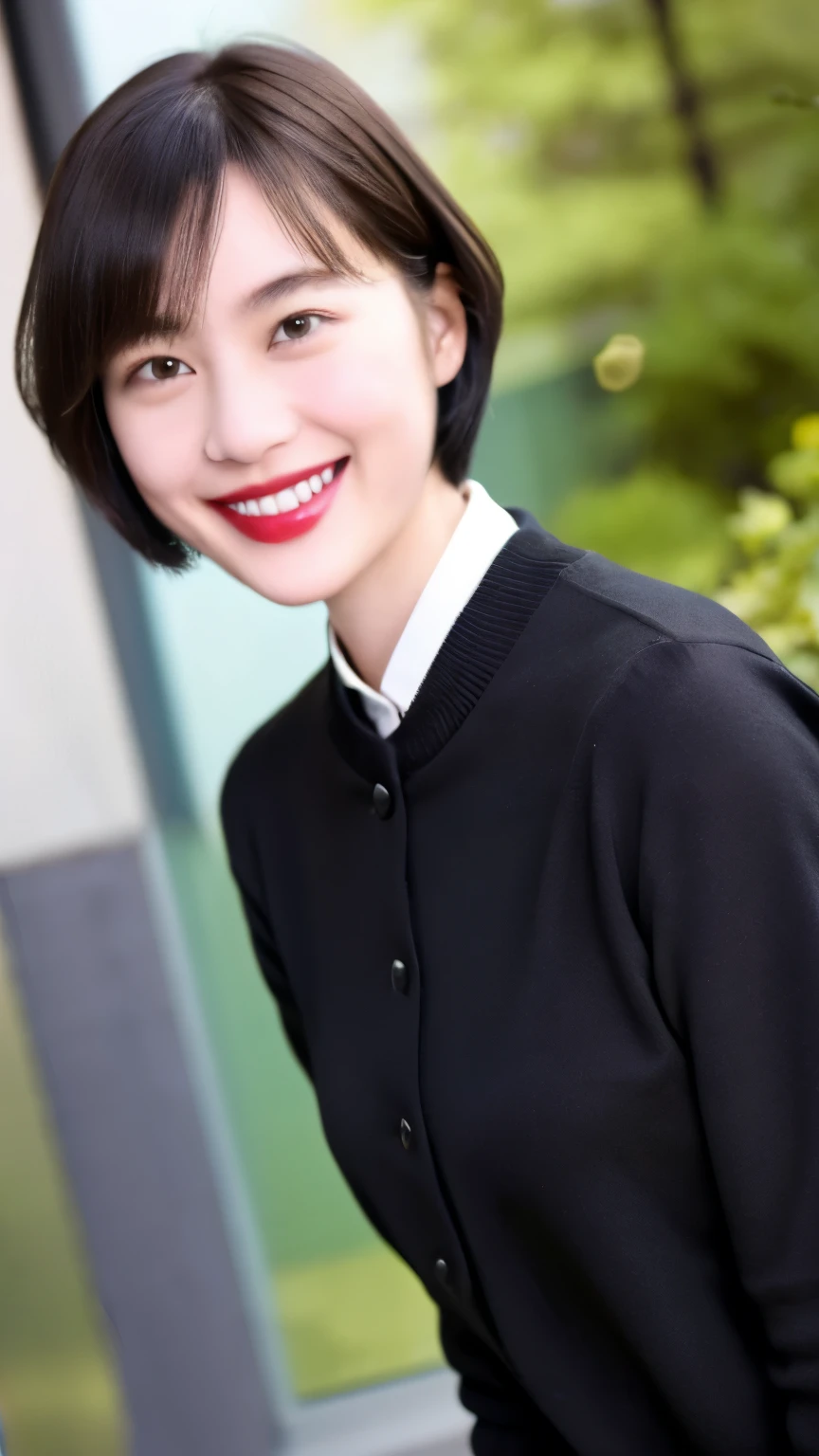 253 18-year-old female, (short hair),lipstick, smile
