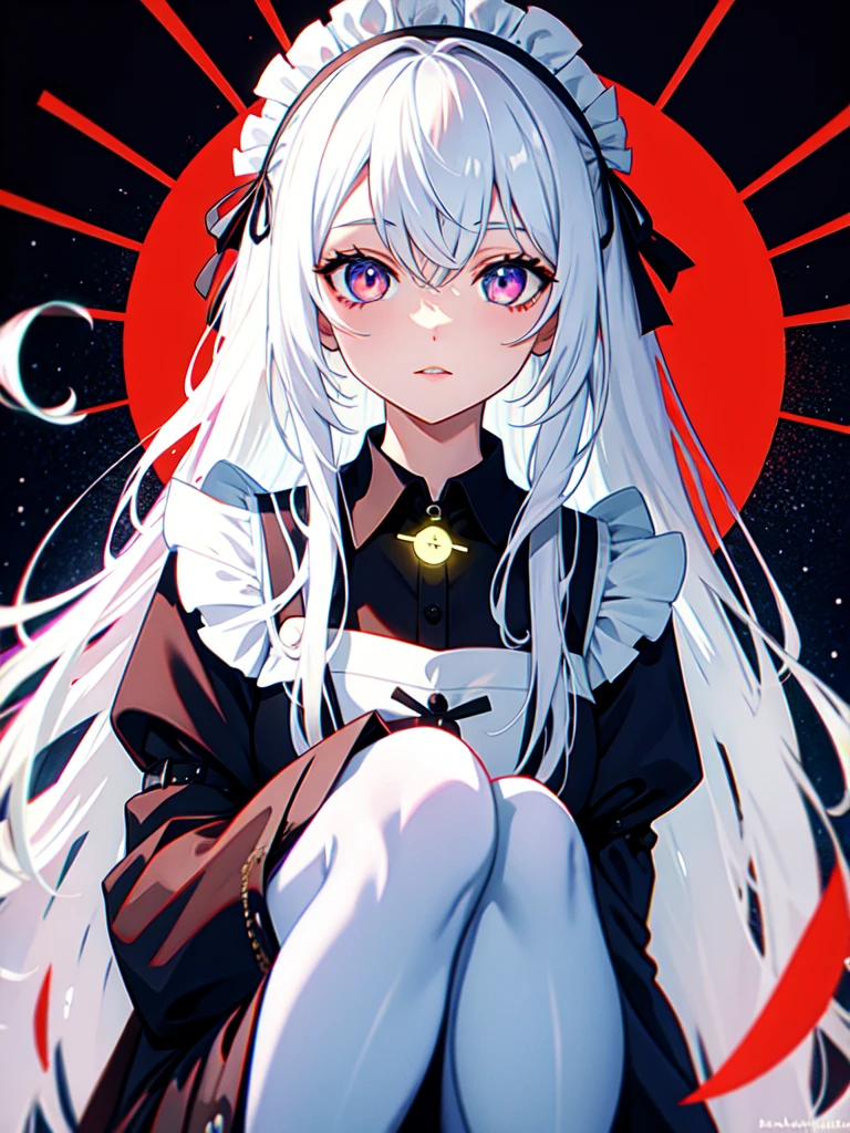 maid, （Lightless, Eyes without highlights, Evil Eye, A bad looking person with white eyes, It&#39;s a red eyeliner）,whole body絵, She is wearing a maid uniform and the background is a dark and desolate landscape., Horror movie atmosphere. Her figure is extremely beautiful, Emphasizing the dark and crazy elements. Skillfully expressing the effects of light and shadow, detailed, The face and expression of the black costume are also carefully drawn..., Artistic elements add depth to the work. The overall atmosphere is creepy and nightmarish..., With a unique artistic touch. This movie is、The dark and crazy world of horror movies depicted in HD., Evoke visual stimuli and aesthetic sense, It will terrify and excite the audience....,sketch (Character design sheet, same characters, whole body, Three-View, front, ~ ~ ~ side, return) and watercolor画, （Gradient braided hair, Light pink hair, (Ink blotches:1.1), (pale:1.2),(Light purple:1.2),(Light green:1.2)　and a mature face,tall, Wearing black tights,Green Eyes, The skin is hidden　and 1 female, Nervous,Cowboy Shot,,(Very bright:1.1), White Background, [1 Girl:7], (Tilt your head:1.2), ([sketch|watercolor \(Moderate\)]:1.15),Chaotic Abstract Background, Vector Trace, Gradient Blending, Bright colors, that&#39;wonderful, 非常にdetailed, Complex, (Very low contrast:1.4)