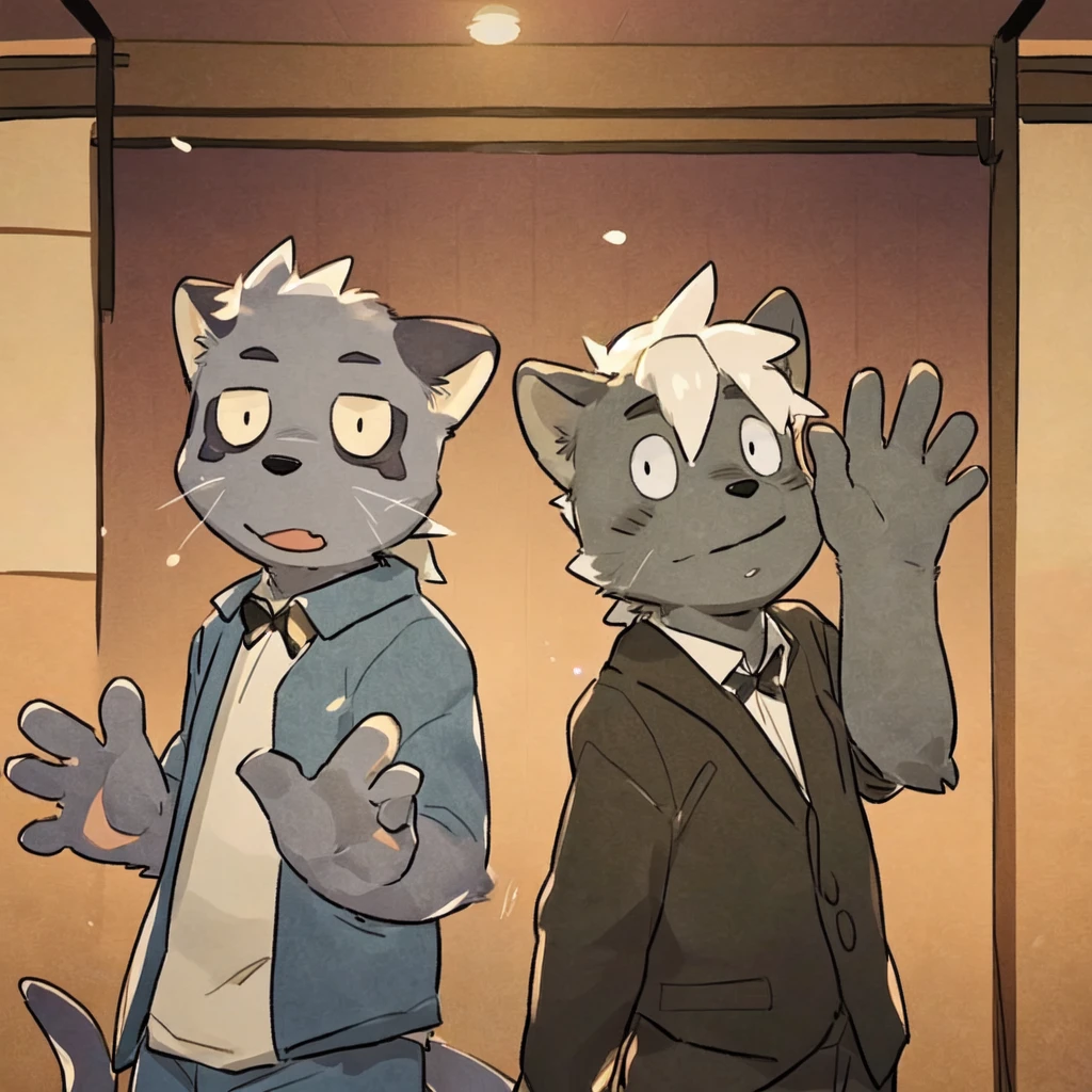 by milkytiger1145, donkeyramen, wfa (hajime_tanaka,shun_imai),Duo, Tatami Room Background, Waving, Looking At Viewer