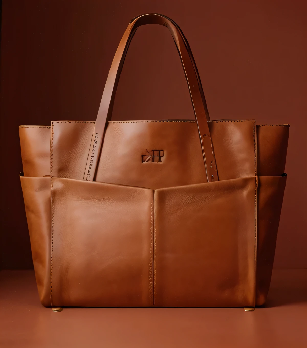 Leather tote bag, product photography. Color light pink, vegtan leather