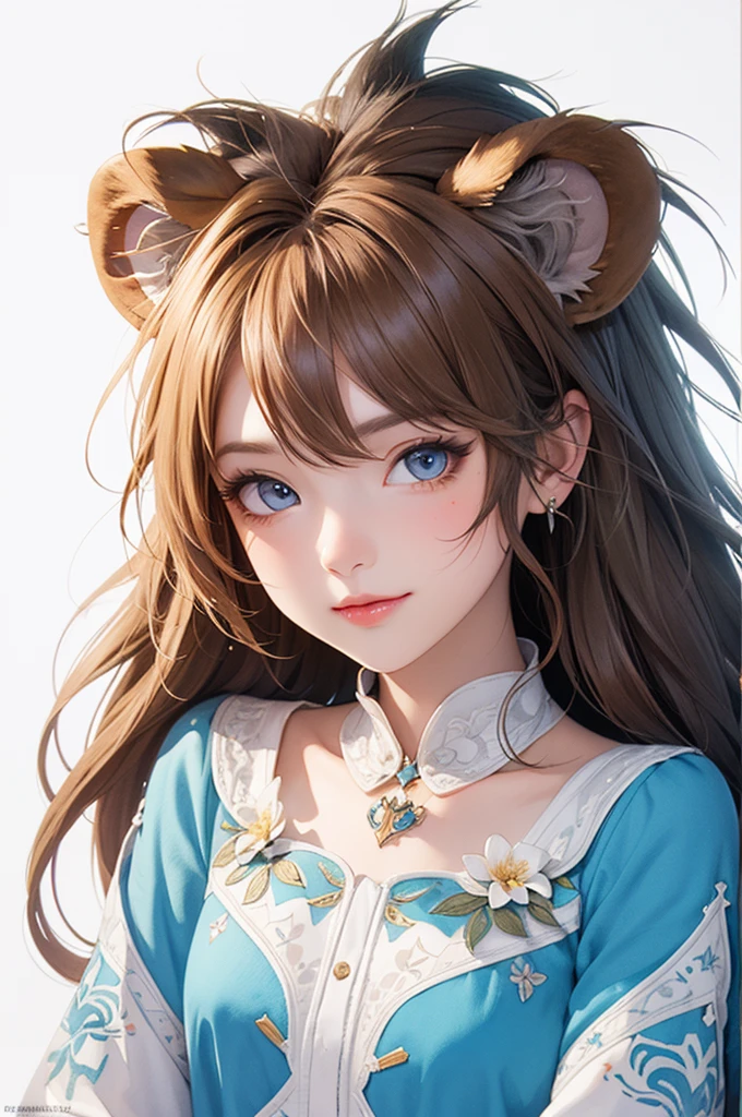 ((white background)), ((Clip art )), ((sticker)), (((Lion ears)), beautiful fantasy art watercolor, perfect eyes，beautiful faces and flowers, angel wings, chibi cute animation style, bright colors, complicated details, Special details, Exceptionally high quality, 32ก, unreal engine, isolated on white background, cute, flash