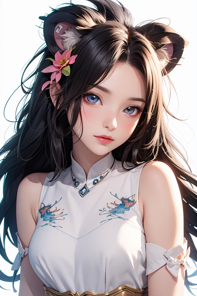 ((white background)), ((Clip art )), ((sticker)), (((Lion ears)), beautiful fantasy art watercolor, perfect eyes，beautiful faces and flowers, angel wings, chibi cute animation style, bright colors, complicated details, Special details, Exceptionally high quality, 32ก, unreal engine, isolated on white background, cute, flash