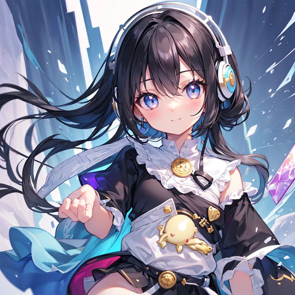 ((Tabletop)), ((Highest quality)), (Super detailed), ((cute)), cute, (Lovely), Upper Body, Focus on face 0, cute s, One Girl, alone, Beautiful black hair, Beautiful dark eyes, (Big eyes),((Beautiful Eyes)), Headphones, Light Smile