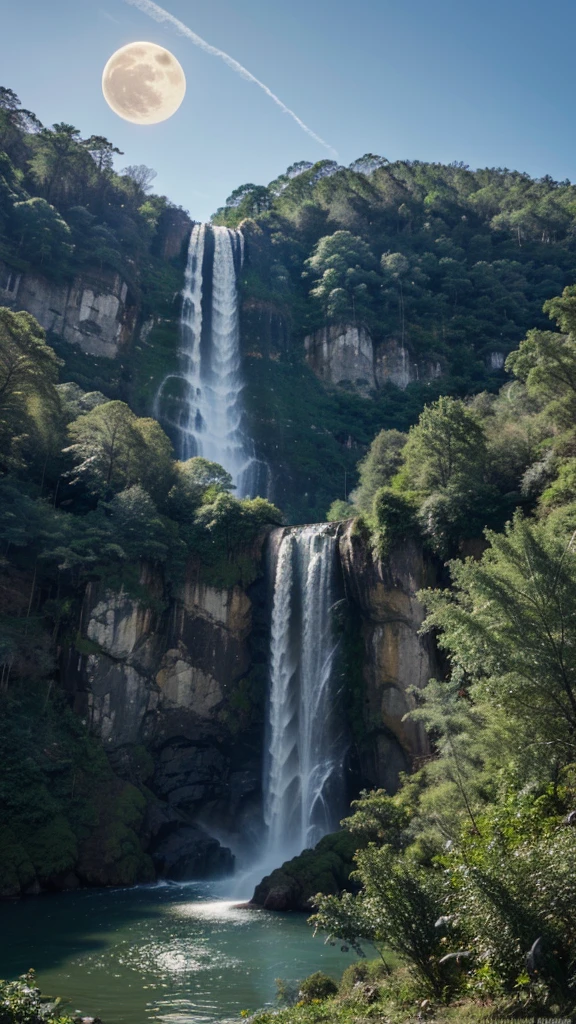 Bright moon in the sky, the independent edge of the knights, looking at the top of Lushan Mountain, the waterfall is like the sky falling white Lian, from the top of the mountain flying down, straight into the deep pool, sound like thunder, magnificent, and eventually into a spectacular scene, although the waterfall is silent, but with its pentium the potential to interpret the chivalrous spirit of courage.
