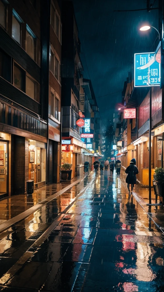 A rain-soaked sidewalk　City of night