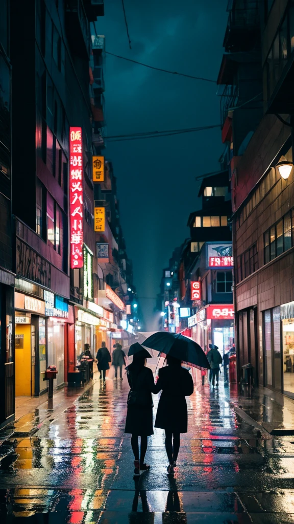 A rain-soaked sidewalk City of night