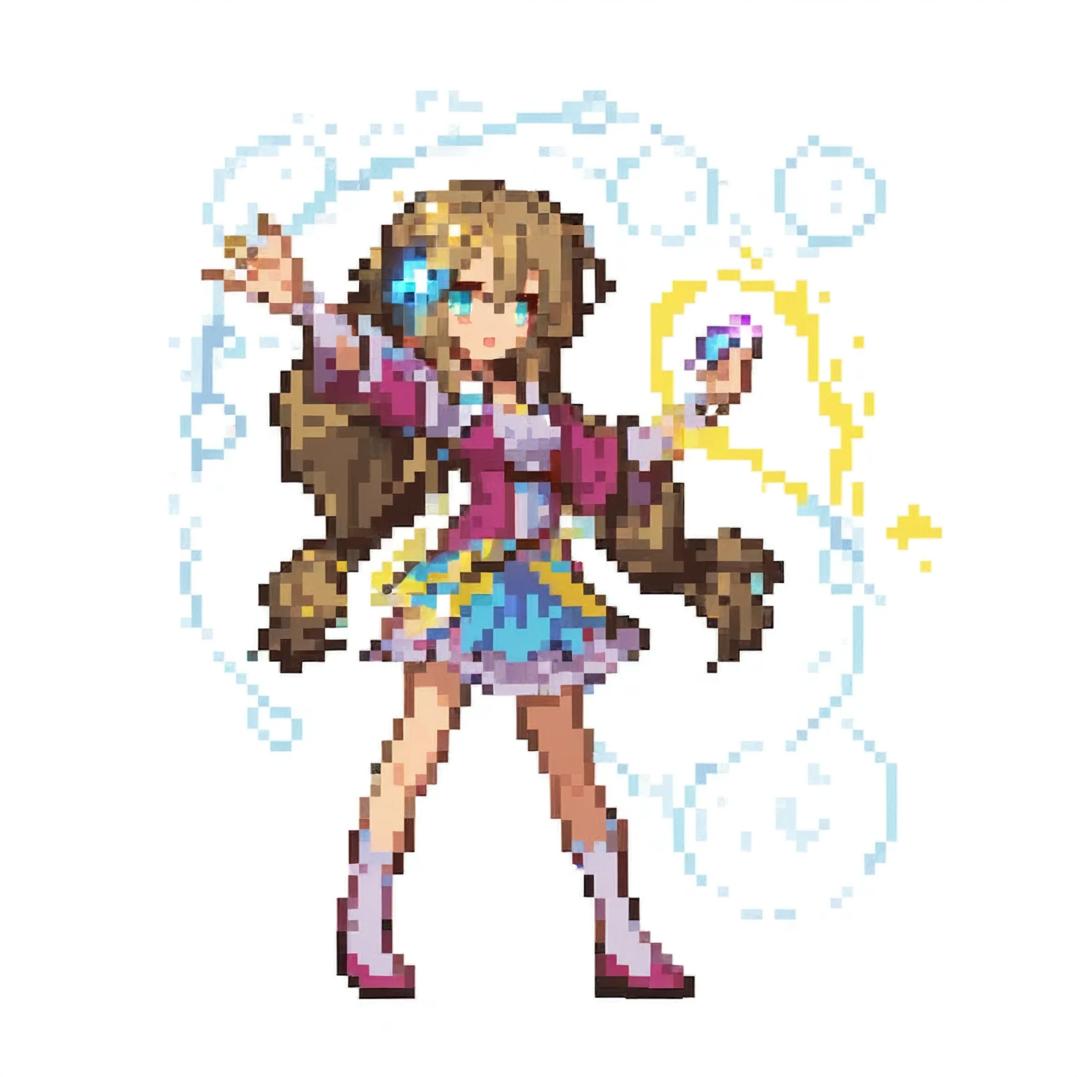 手持魔杖的女孩Pixel Art特写, Shining Magical Girl, #Pixel Art:3, A complete portrait of an elementalist, Visual Novel Genie, /R/Pixel Art, # Pixel Art, #Pixel Art, Pixel Art精灵, Epic Mage Girl Character, Magical glowing skin, Beautiful celestial magician, kiRokaze像素的艺术