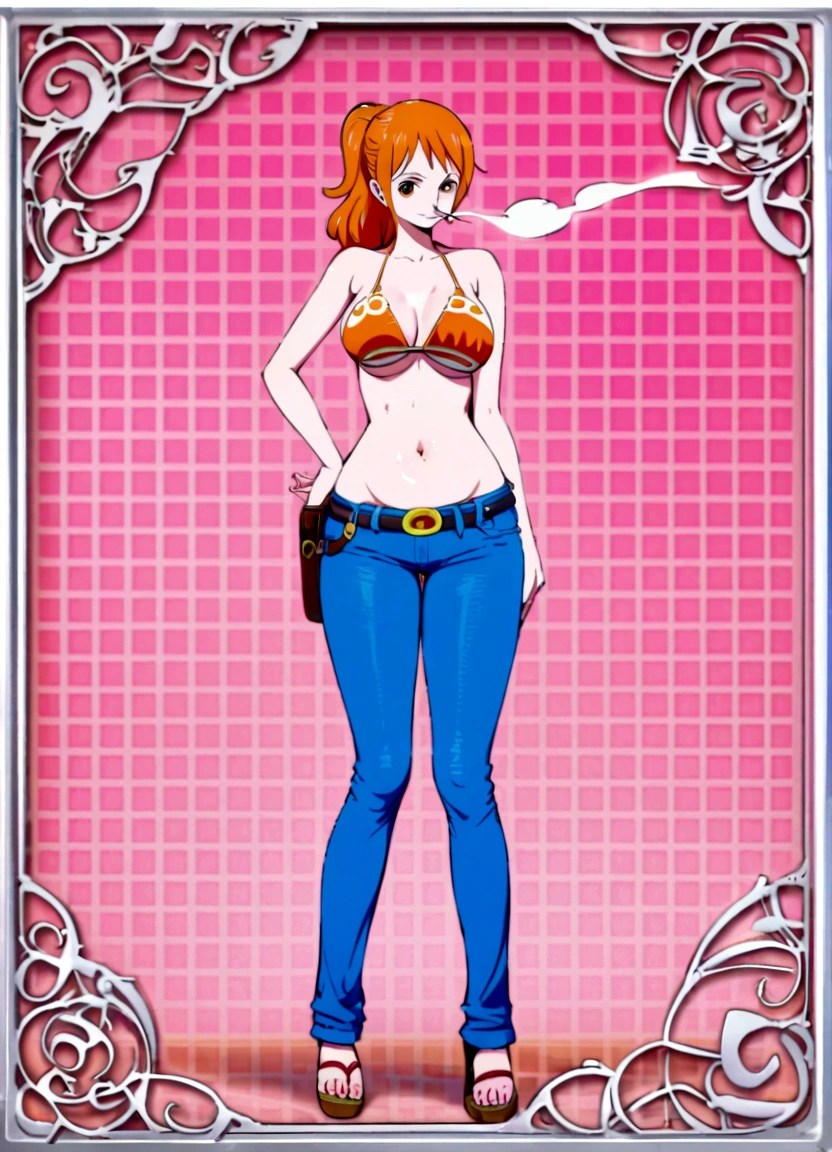 ((masterpiece, 1 girl, Alone, women, Cuerpo de women, women madura, milf)), (high quality), 8k, (Perfect eyes, perfect face, (Light blue bra)), standing, joke, at the door, bedroom background,(((big hips, Cuerpo de women, women madura, medium breasts, striped panties, chain, Correa)))