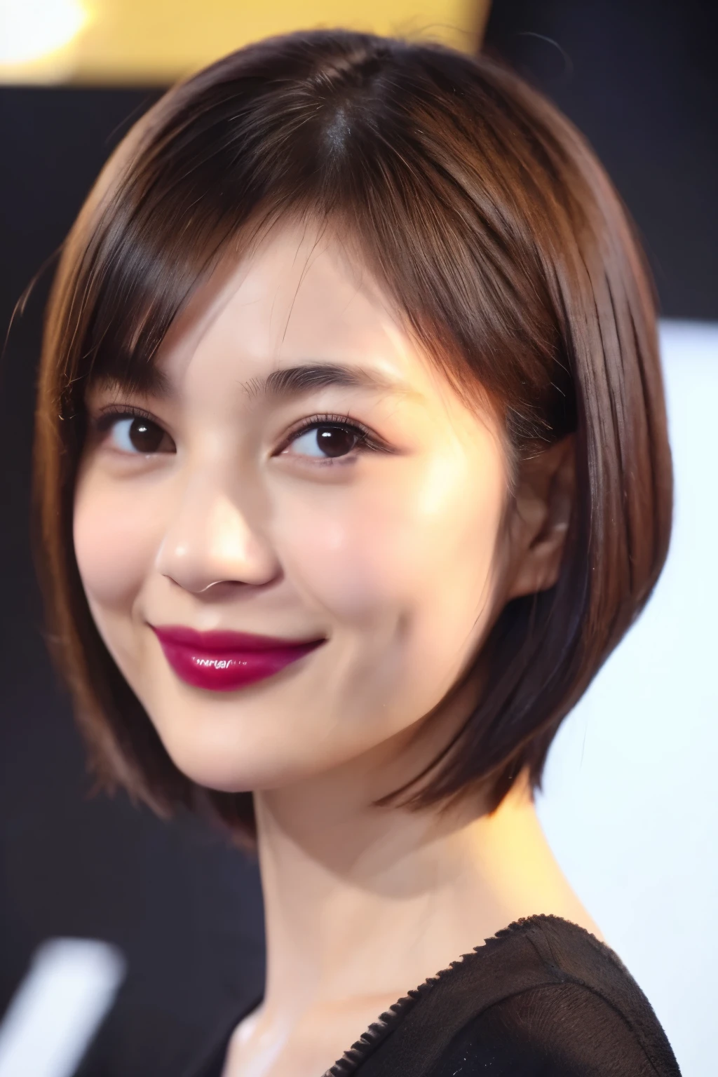 253 18-year-old female, (short hair),lipstick, smile