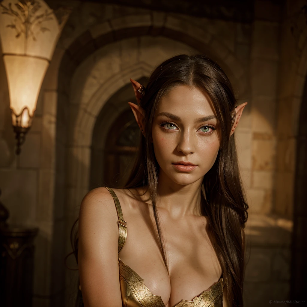portrait of a beautiful and gorgeous elf woman, with bright blood-red pupils. realistic, beauty.