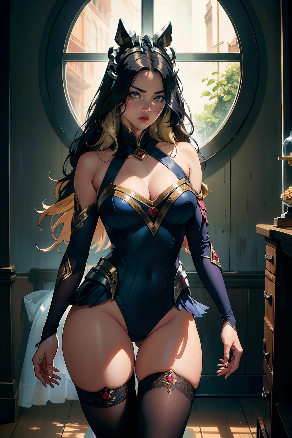 (tmasterpiece, Best quality:1.2), Complicated details, 1 busty girl, a skirt, LOP, colorfulhair, Blonde hair, black hair color hair, Animal ears, lace panty hose, Beard markings, Multi-tailed, energy sphere, upper part of body, Best quality, tmasterpiece, Ultra-high resolution, (realistically:1.4), RAW photos, (authentic skin texture:1.3), (filmgrain:1.3), in a panoramic view, figure portrait, super wide shot, Half a body, Willow waist, cow boy shooting, low pitch, cold light, natta, indoor, A ray of light, dust, dingdall effect, sad, Disappointed, Gloom (have expressed), Empty eyes, beside a window, 1 busty girl, beautiful detailed eyes and face, cropped shoulders, low head, Brown eyes, white wedding gown, White veil, pink clothing