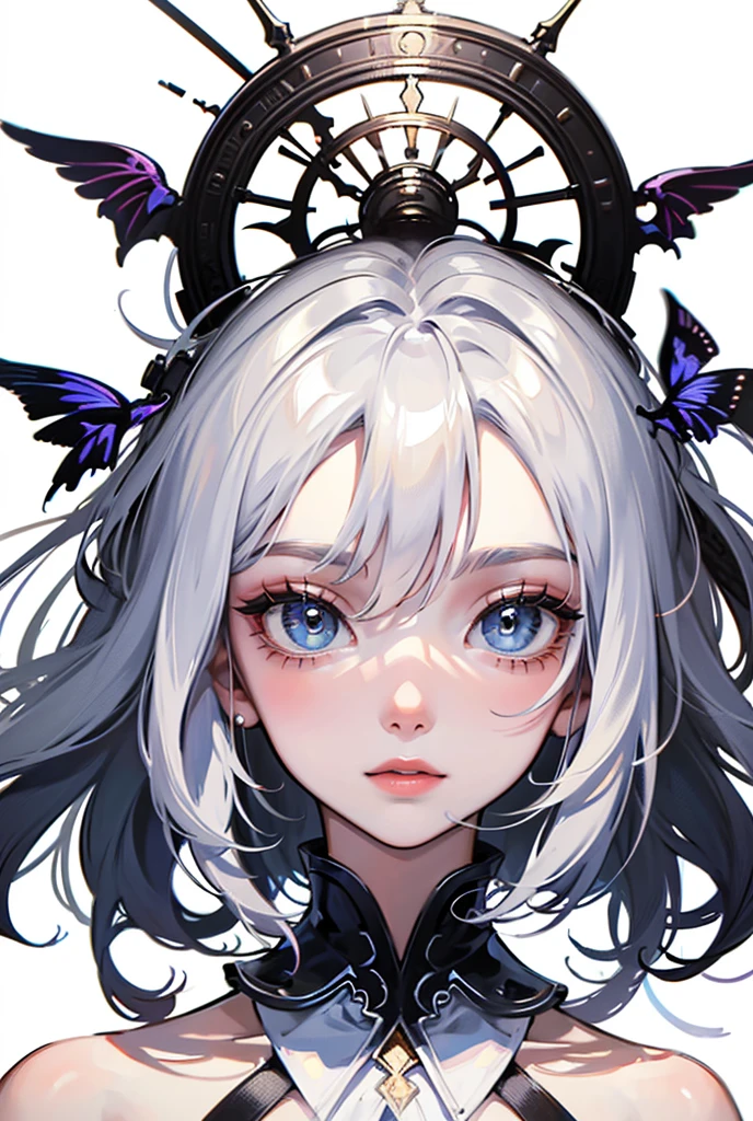((Masterpiece)),(best quality best),(full body),look away,(There are extraordinarily complicated details.),(Maximum clarity),(8K),(clean lines),(Perfect features,perfect texture),(official art),1,Not dead,The undead,Unrivaled beauty,dirty white dress,frost ((white background)), ((Clip art )), ((sticker)), perfect eyes, bright colors, complicated details, Special details, Exceptionally high quality, isolated on white background,