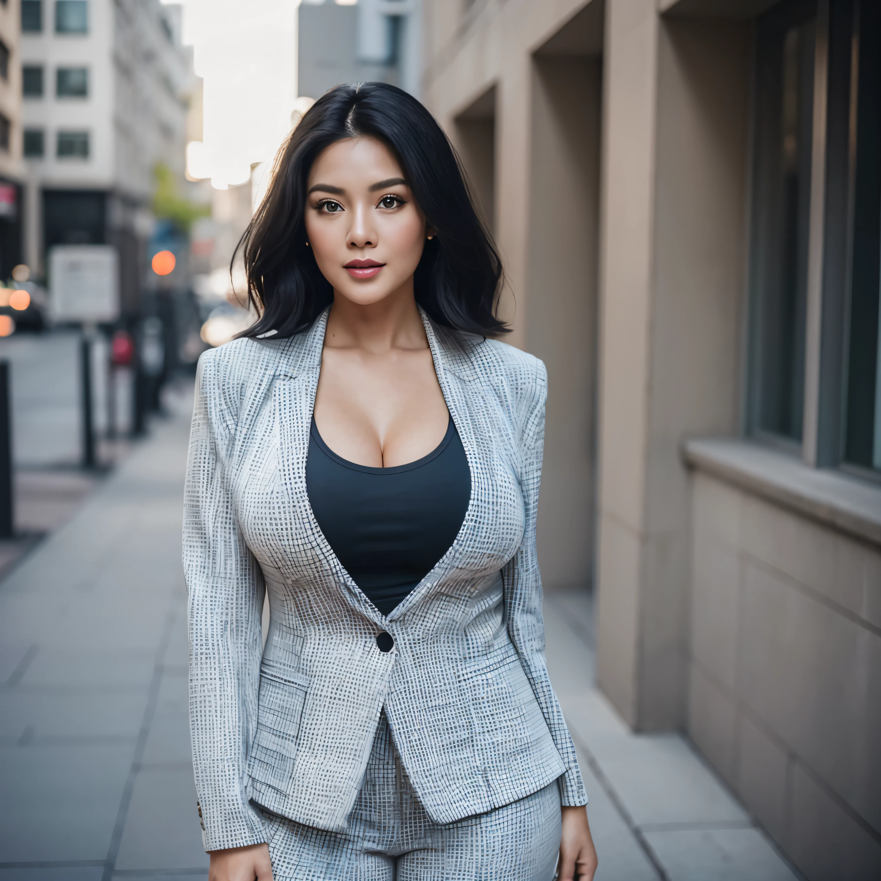 54 Years Old, Beautiful Indonesian Mature woman, black hair, Bob hair, White Porcelain skin, Droopiest Giganticest Largest  : 16.9, Curvy body, Her gigantic mature breast about To burst out, (((wearing Tight blazer))), Full body shot, Professional Photoshot, Professional High Lightning, At Daytime, Light Colour, 7560P, Canon EOS 250D, 128K UHDR Best Quallity Photo.