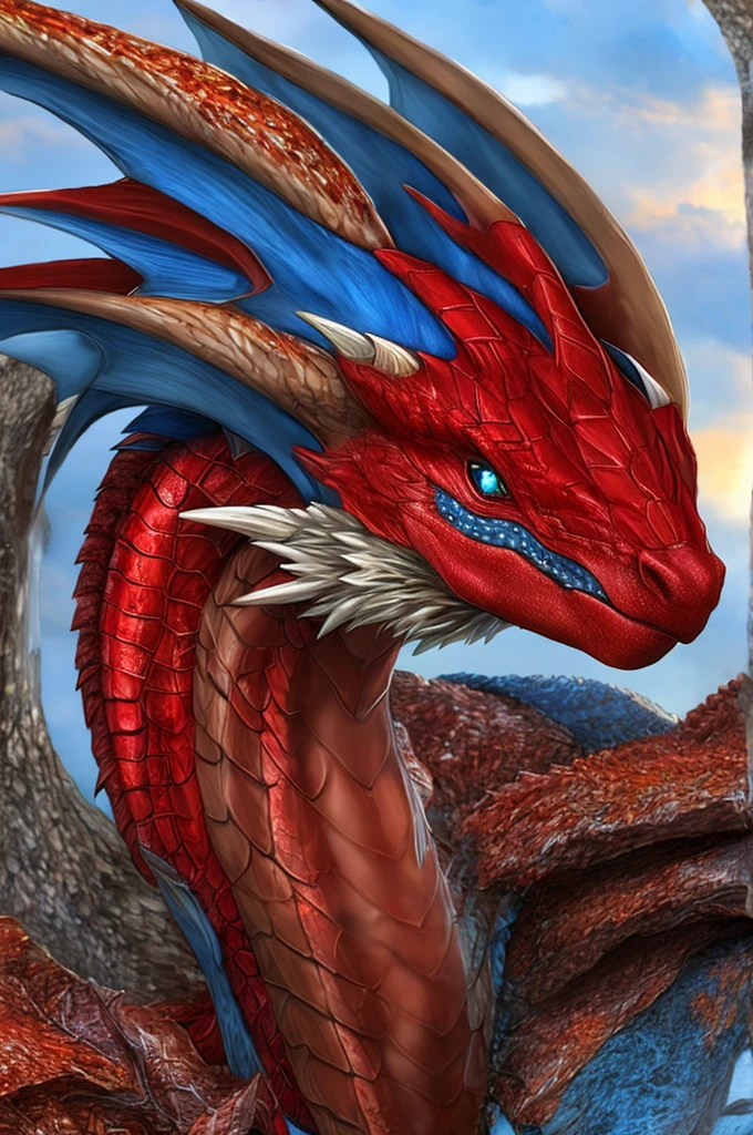 Practical, HD, Super Resolution, detailed, Four-legged dragon,Blue Eyes,Western Dragon,Baby Dragon,Young,Red dragon scales
