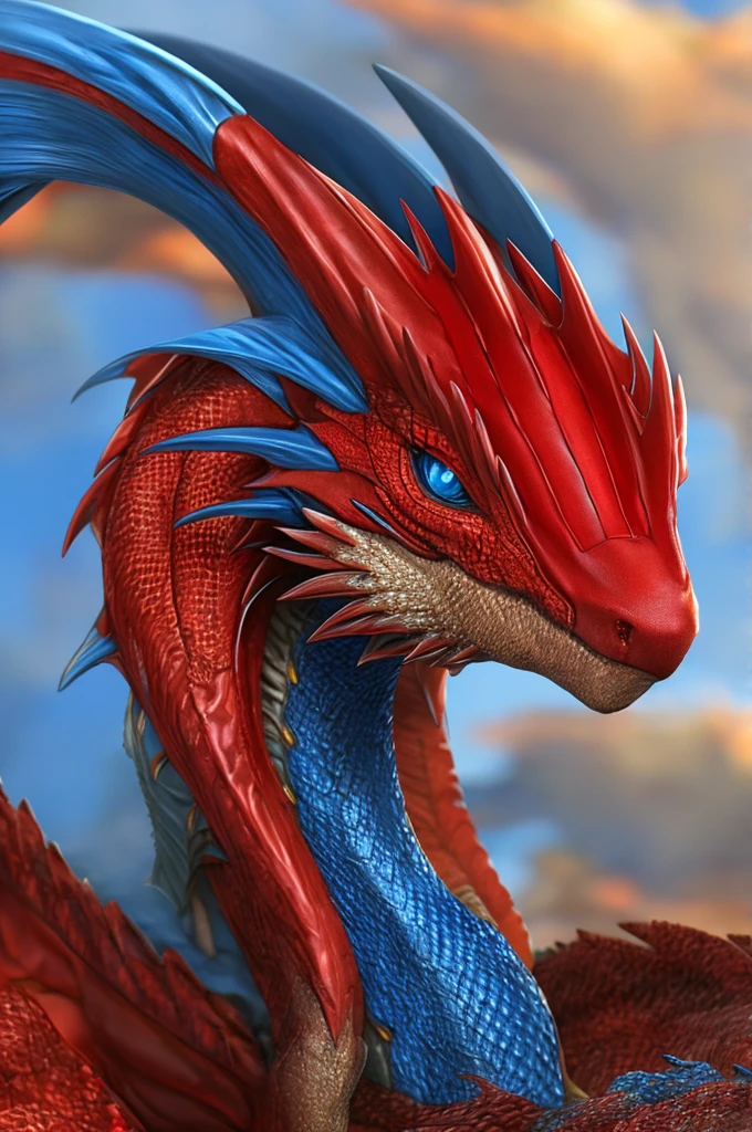 Practical, HD, Super Resolution, detailed, Four-legged dragon,Blue Eyes,Western Dragon,Baby Dragon,Young,Red dragon scales