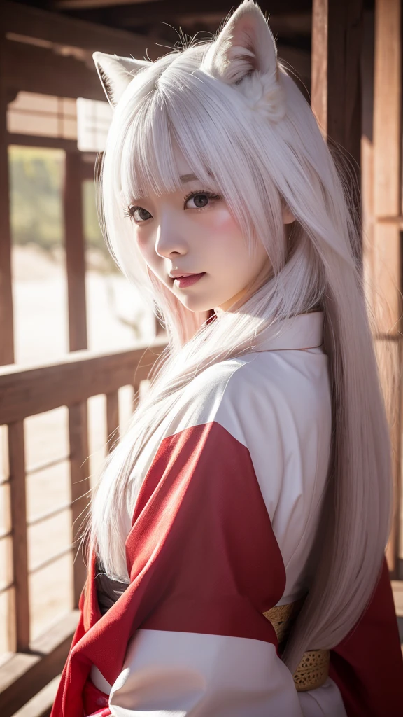 White Demon Fox、Nine-tailed Fox、Japanese women、kimono、Fair skin、Red lines on face、8K、I have long hair