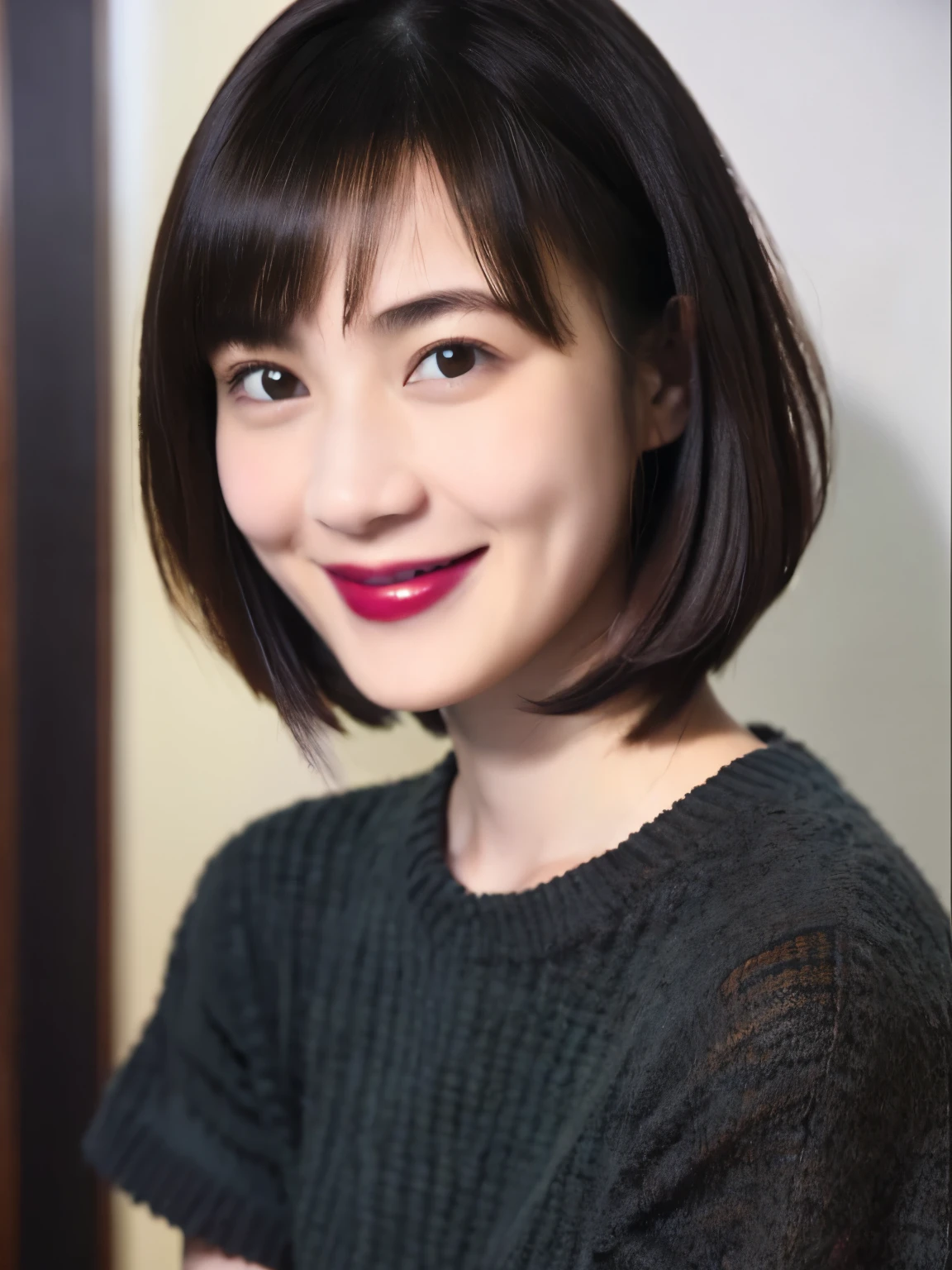 253 18-year-old female, (short hair),lipstick, smile