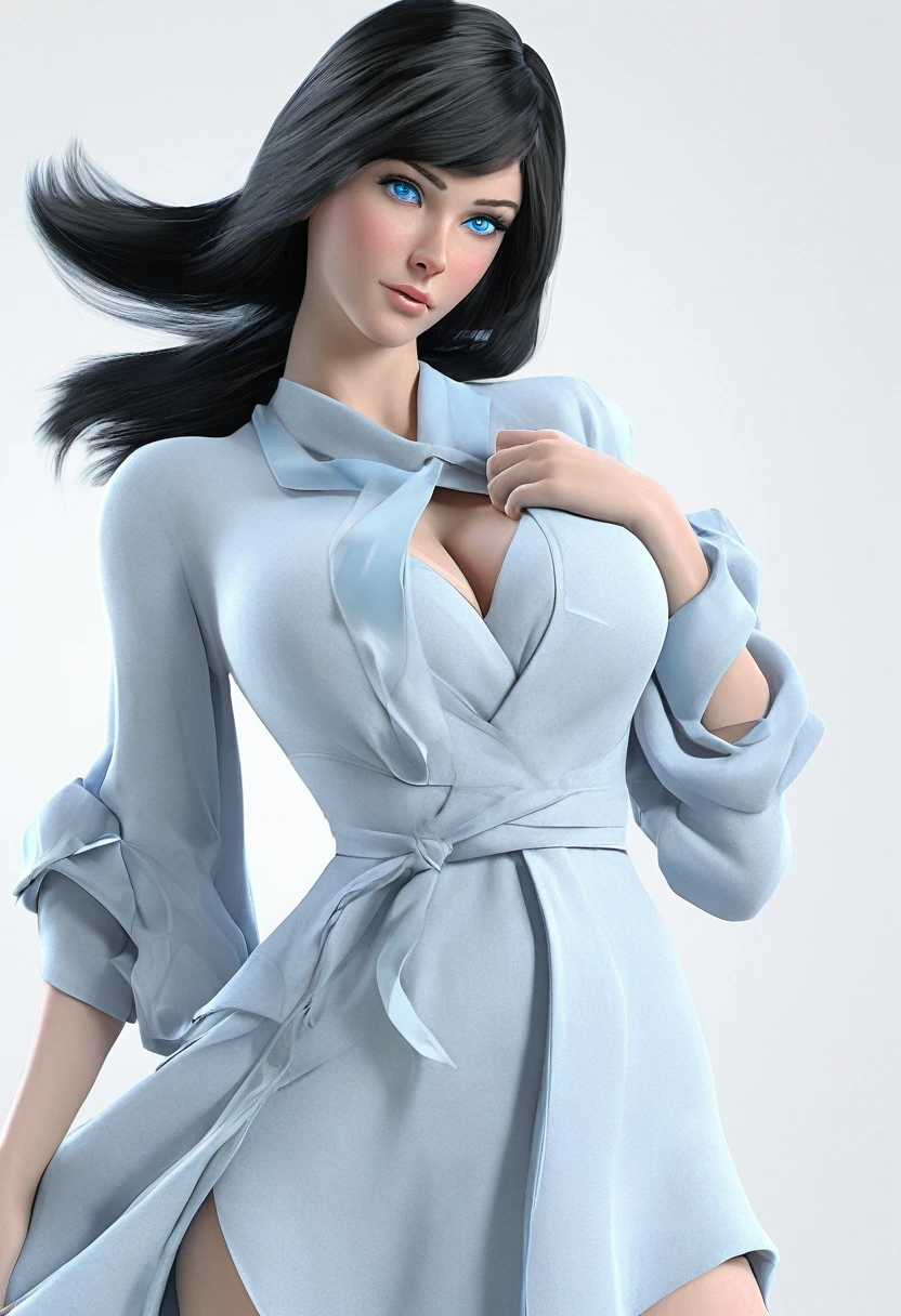 Black-haired, blue-eyed, large-breasted woman 3D