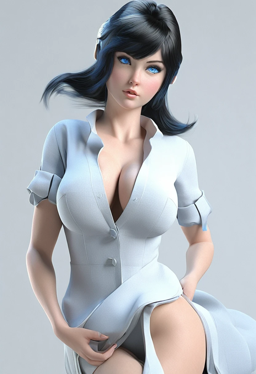 Black-haired, blue-eyed, large-breasted woman 3D