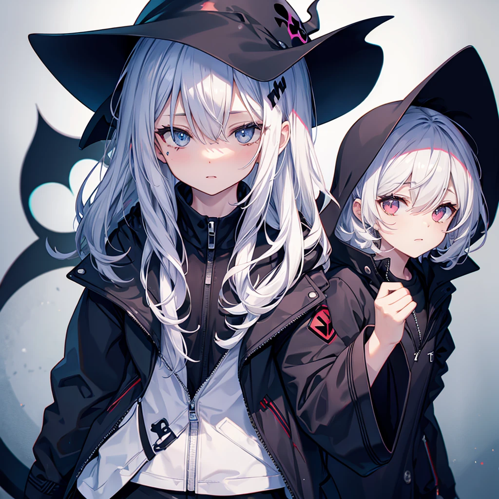(((grim Reaper&#39;s size)))　(((Gray Hair　short hair　blue eyes　girl)))，((night　full moon　My own big wings))，(Wearing a hood　Black camisole　Purple light)，　A tense look　Shining Background　Shining Edges