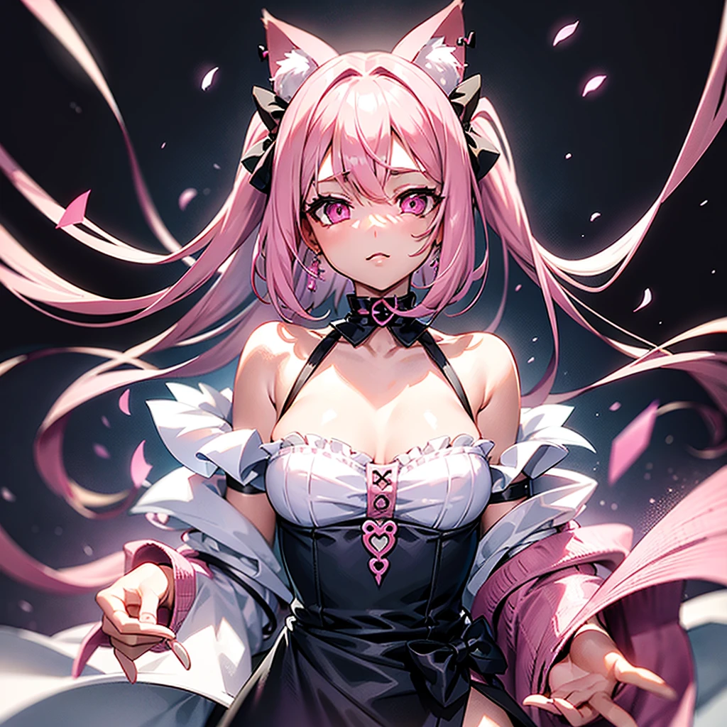 Silver pink hair, pink eyes, body, cat ears,girl, earrings,hair bows,hair charms,dresses