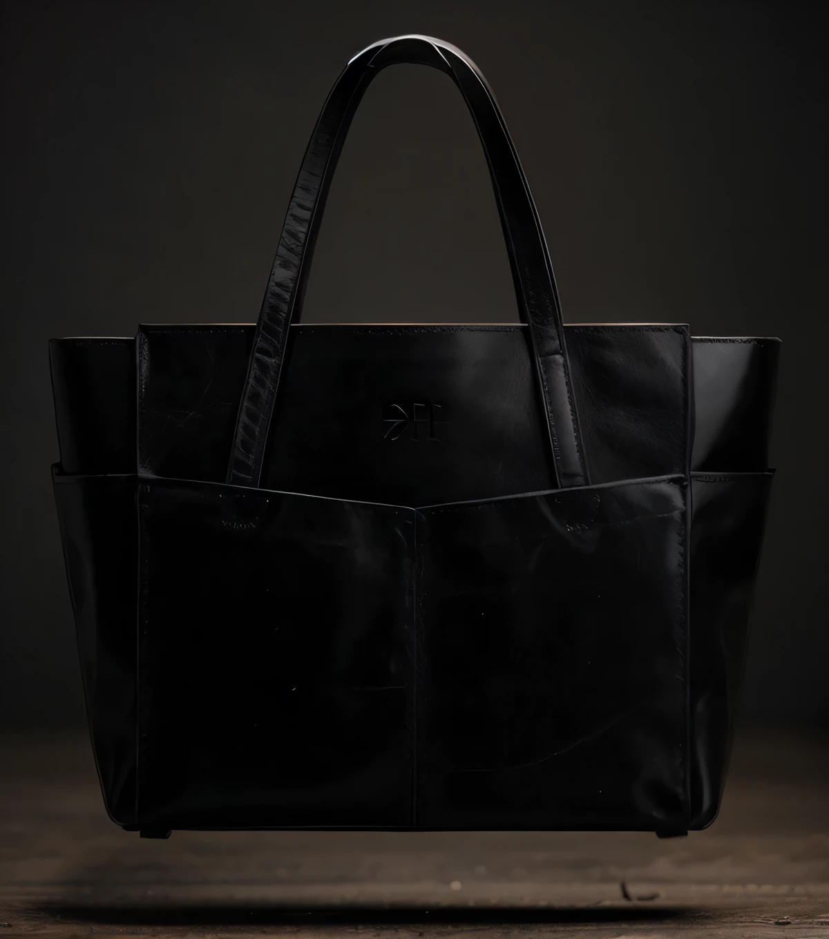 Black colored leather tote bag, product photography