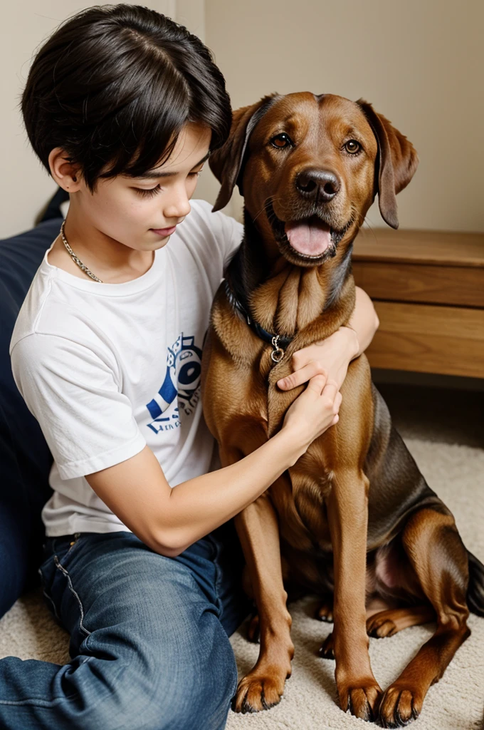 smal dog with 18 yers old boy
