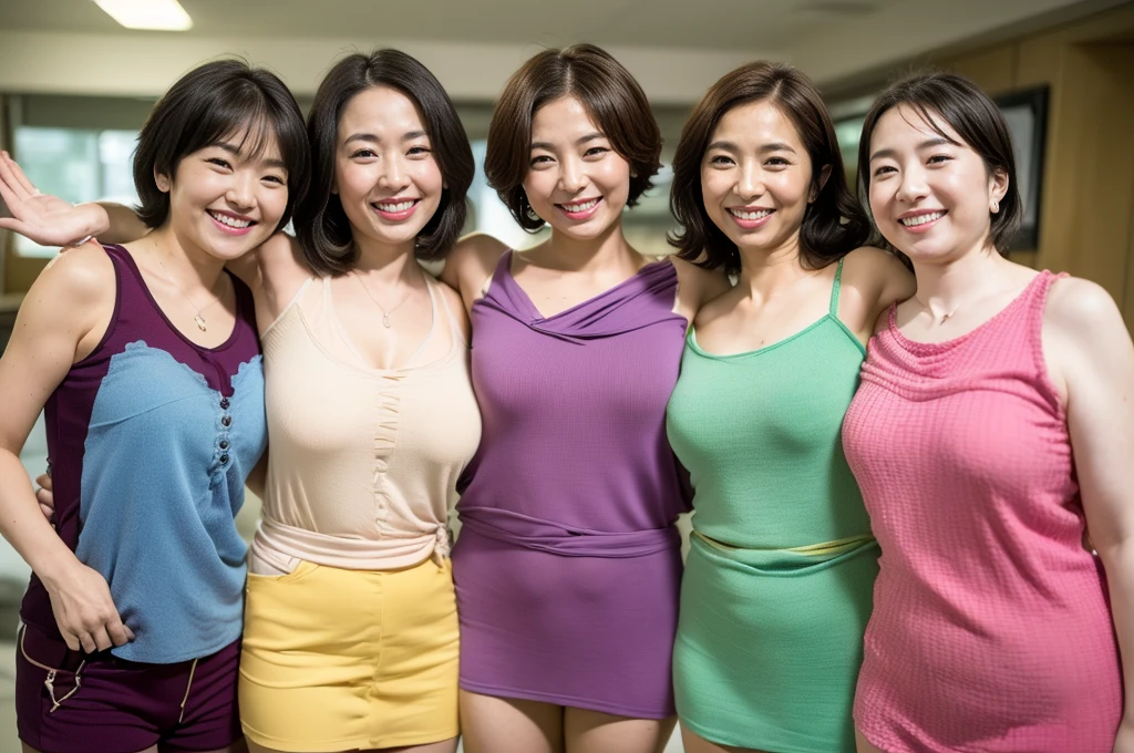 masterpiece, Better Quality, High resolution, ((Photorealistic:1.4, Raw photo, 超High resolution,Best image quality: 1.4)), ((Do not split)),((Upper body 1.5)), Beautiful attention to detail, Natural color lip, ((Random Age)), ((Big smile:1.5)), ((Random cute hairstyles)), ((Random breast sizes from large to medium:1.3)), ((Random clothes:1.6)), ((Peeking from below)), ((Bedroom)), ((Random and cute expressions)),, ((Three Girls, Three people standing side by side:1.5)) Highly detailed and professional lighting, ((Random and cute expressions:1.5)), ((Showing off your armpits:1.5)), ((I can see your thighs:1.5)),((Randomly flip up skirts))