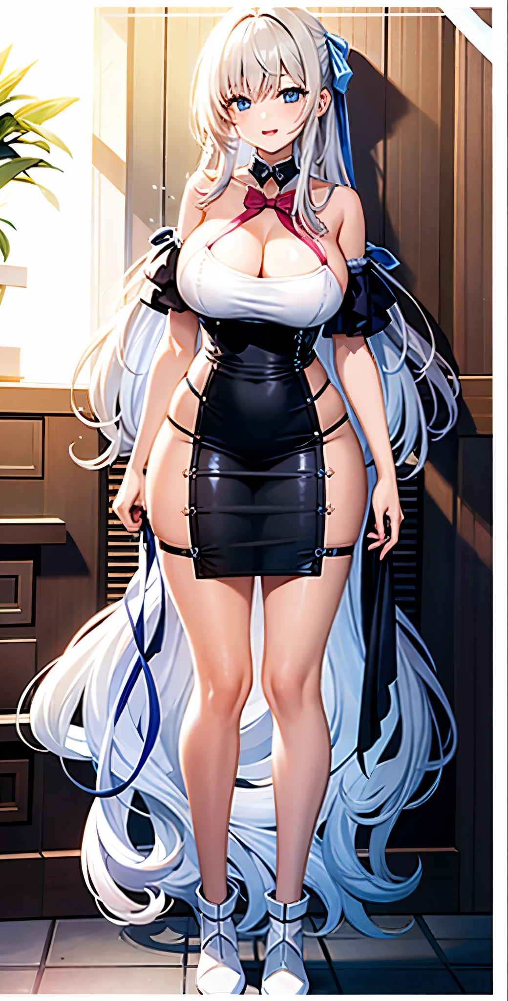 girl，Large ，long hair，Topless，Bow，