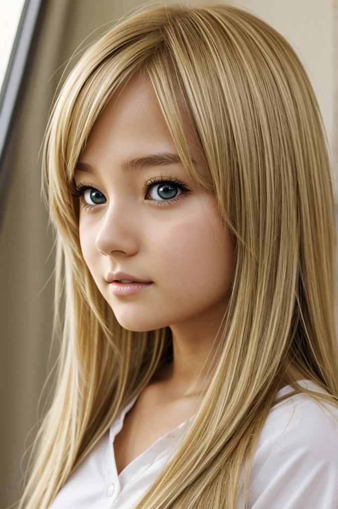 blonde hair anime girl, teenager with light brown eyes