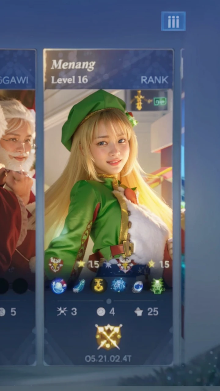 masterpiece, best quality, ultra-detailed, illustration,1girl, looking at viewer, best quality,depth of field,(closed mouth,light smile,blue eyes:1.1),beautiful detailed glow , (santa costume:1.3),(hands behind back:1.3),(arms behind back:1.3),blaze (arknights),   