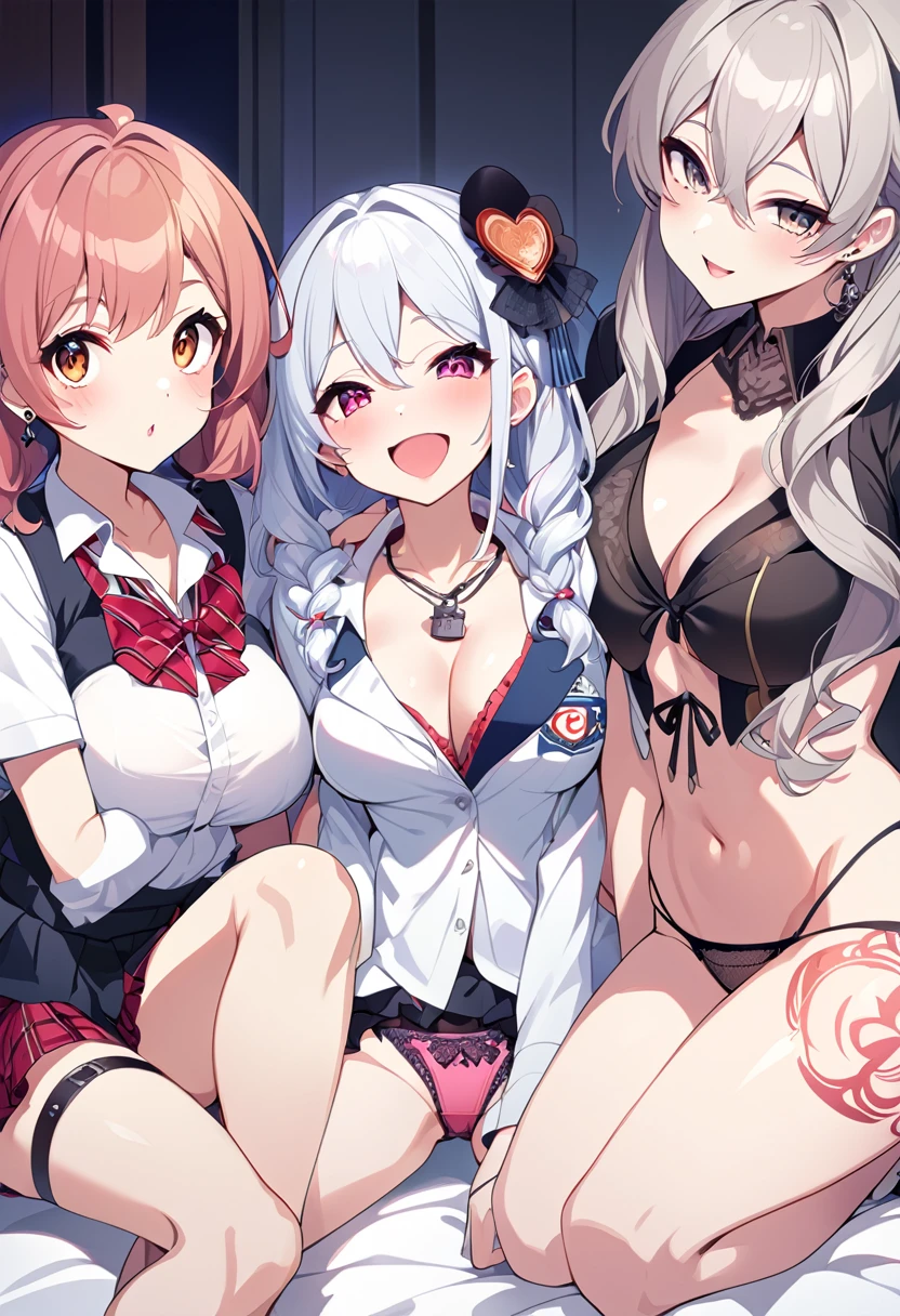 （((美少女Pixel anime style))),Pixel anime style,Lie down on the bed３人のタイプの違うPrimary school students,Seduce with flashy underwear,Penetration Sex,Creampie Sex,Orgy(1 Male,3Women),Gothic,Earrings,necklace,Lock,tattoo,Heart Pupil,♡ranbu,Big Breasts,School,Primary school students,１０age,Young Girl,Lori,コン教師