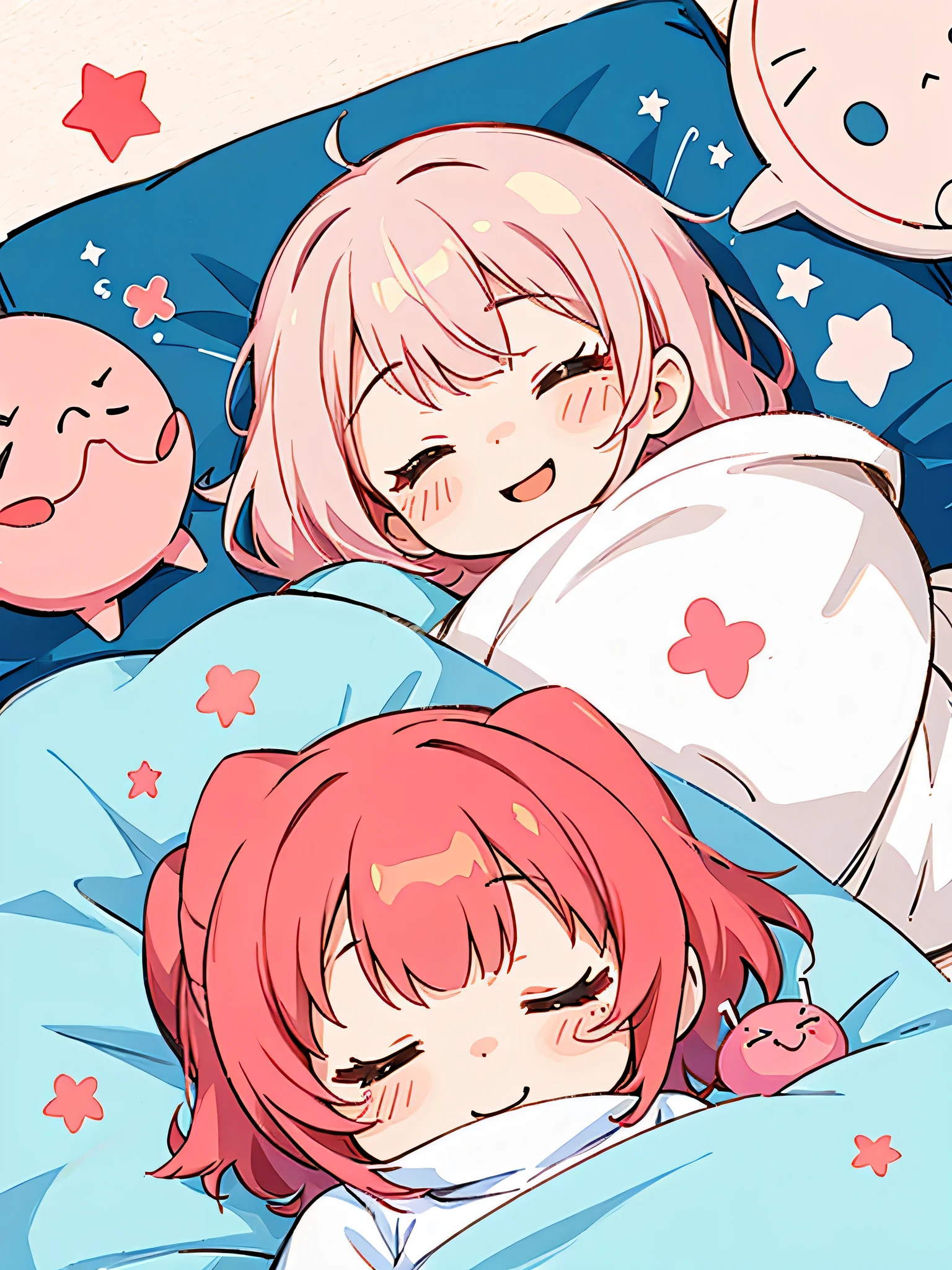 Black Star Red and White  style, Kawaii Design, The most beautiful girl of all time、chibi, cute alien、smile, (((nap))), hospital bed
