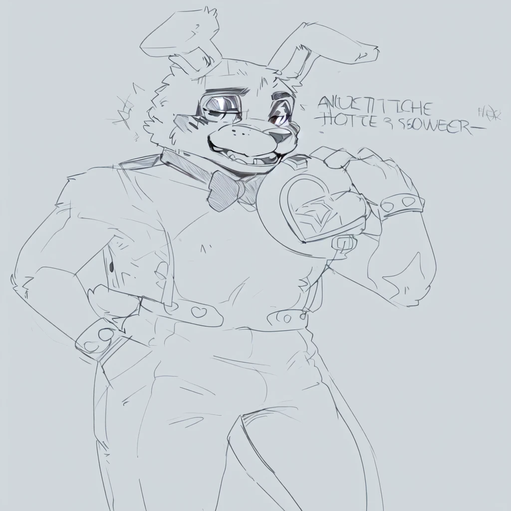 there is a drawing of a rabbit with a helmet and a helmet, professional furry drawing, heavy lineart, commission of freddy fazbear, detailed but rough, thick lineart, fursona furry art commission, furry character, (sfw) safe for work, thicc, thick black lineart, sketchy artstyle, commission for high res, fursona commission