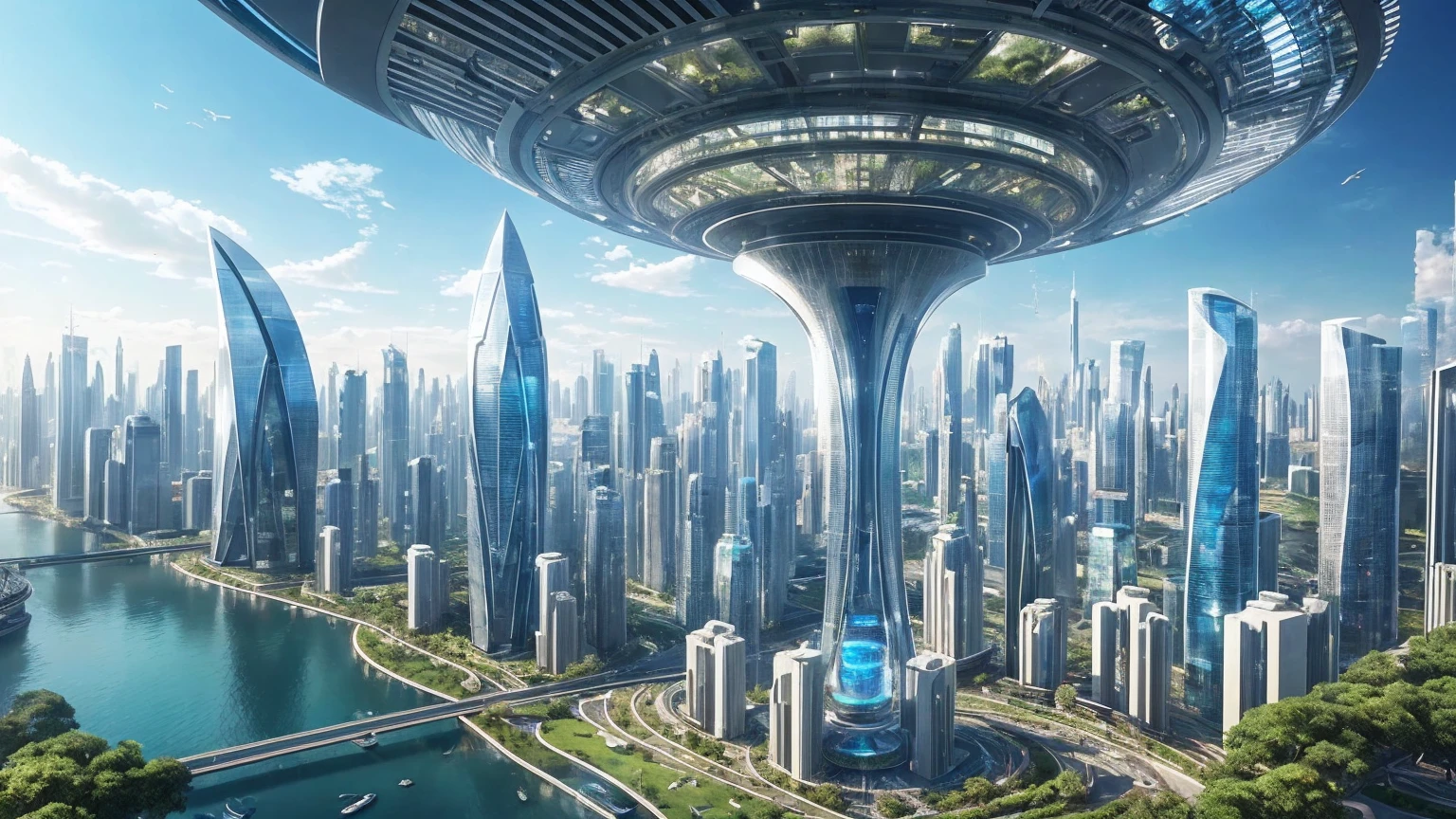 (Best quality,4K,8K,A high resolution,Masterpiece:1.2),Ultra-detailed,(Realistic,Photorealistic,photo-realistic:1.37),Futuristic floating city,Futuristic technology,Huge urban high-tech tablet platform,Airship,Floating in the sky,Futuristic city,Small airships around,High-tech hemispherical platform,Colorful lights,Advanced architecture,modernn architecture,skyscrapper,Access the cloud,Scenic beauty,view over city,Impressive design,Blend seamlessly with nature,energetic and vibrant atmosphere,Futuristic transportation system,Parking is suspended,Transparent path,Lush greenery,Sky gardens,cascading waterfalls,Magnificent skyline,reflections on the water,Sparkling river,Architectural innovation,futuristic skyscrapers,Transparent dome,The shape of the building is unusual,Elevated walkway,Impressive skyline,Glowing lights,Futuristic technology,Minimalist design,Scenic spots,Panoramic view,Cloud Piercing Tower,Vibrant colors,epic sunrise,epic sunset,Dazzling light display,magical ambiance,The future city,Urban Utopia,LuxuryLifestyle,Innovative energy,sustainable development,Smart city technology,Advanced infrastructure,Tranquil atmosphere,Nature and technology live in harmony,Awesome cityscape,Unprecedented urban planning,Architecture connects seamlessly with nature,High-tech metropolis,A cutting-edge engineering marvel,The future of urban living,Visionary architectural concept,Energy-efficient buildings,Harmony with the environment,A city floating above the clouds,Utopian dreams become reality,The possibilities are endless,State-of-the-art transportation network,Green energy integration,Innovative materials,Impressive holographic display,Advanced communication system,Breathtaking aerial view,Quiet and peaceful environment,Modernist aesthetics,Ethereal beauty