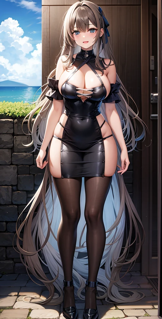 girl,Large Breasts,long hair,Topless,Bow,