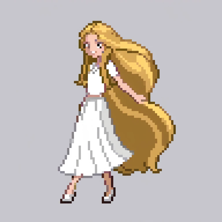 Golden long hair and white skirt girl