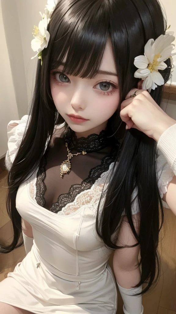 Best quality,Realistic,Masterpiece,detailed,high-resolution,Small breasts、Black Hair、Bangs、beautiful girl