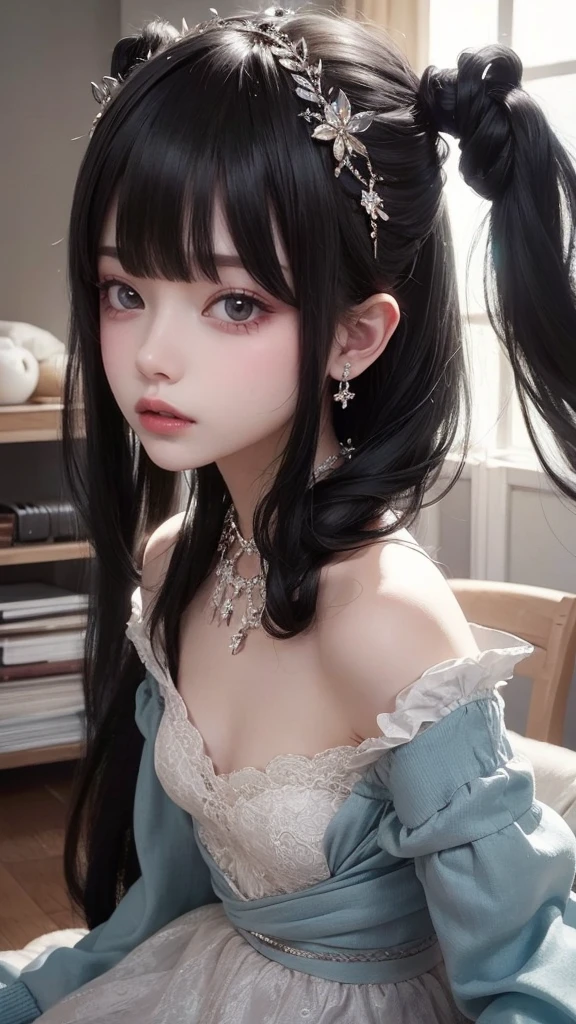 Best quality,Realistic,Masterpiece,detailed,high-resolution,Small breasts、Black Hair、Bangs、beautiful girl