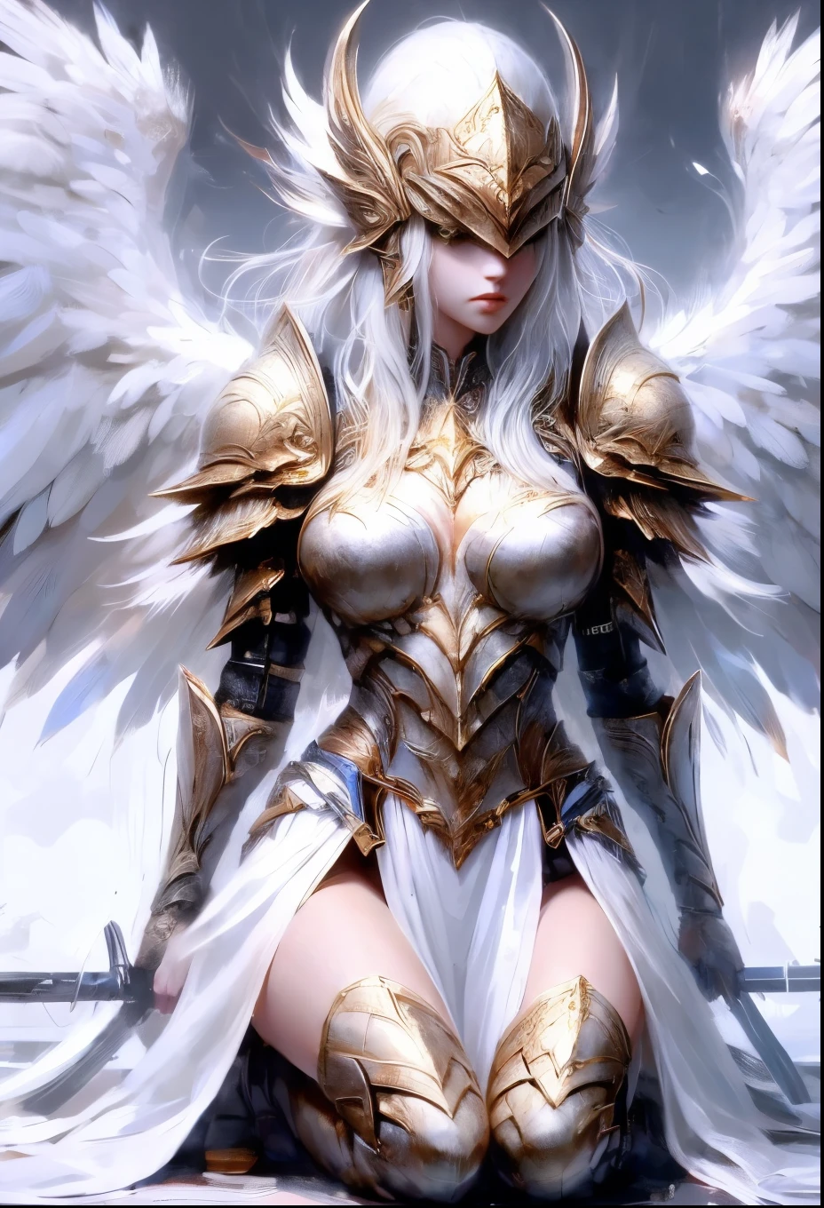 1 Girl,sit,White streamer,Saint,Martial God