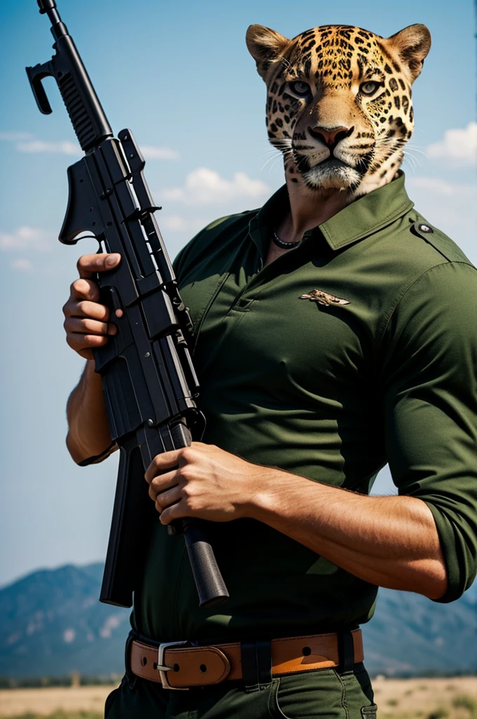 Jaguar mutated into a human holding an AK-47