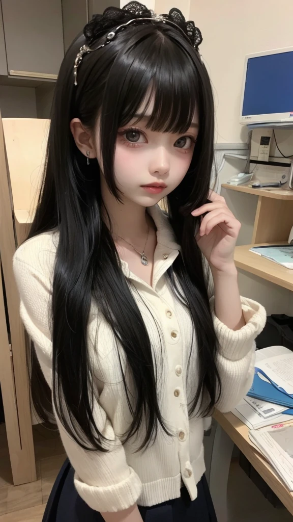 Best quality,Realistic,Masterpiece,detailed,high-resolution,Small breasts、Black Hair、bangs、high school girl