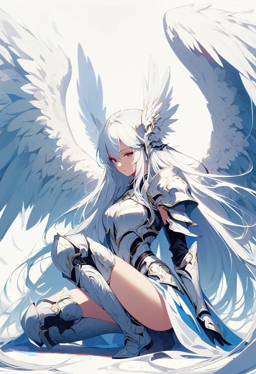 1girl angel angel_wings armor feathers_Long wing feathers_Hair Shoulder Armor Shoulder_Armor single piece_Upper wing separate_The body is white_Theme White_Wings Wings