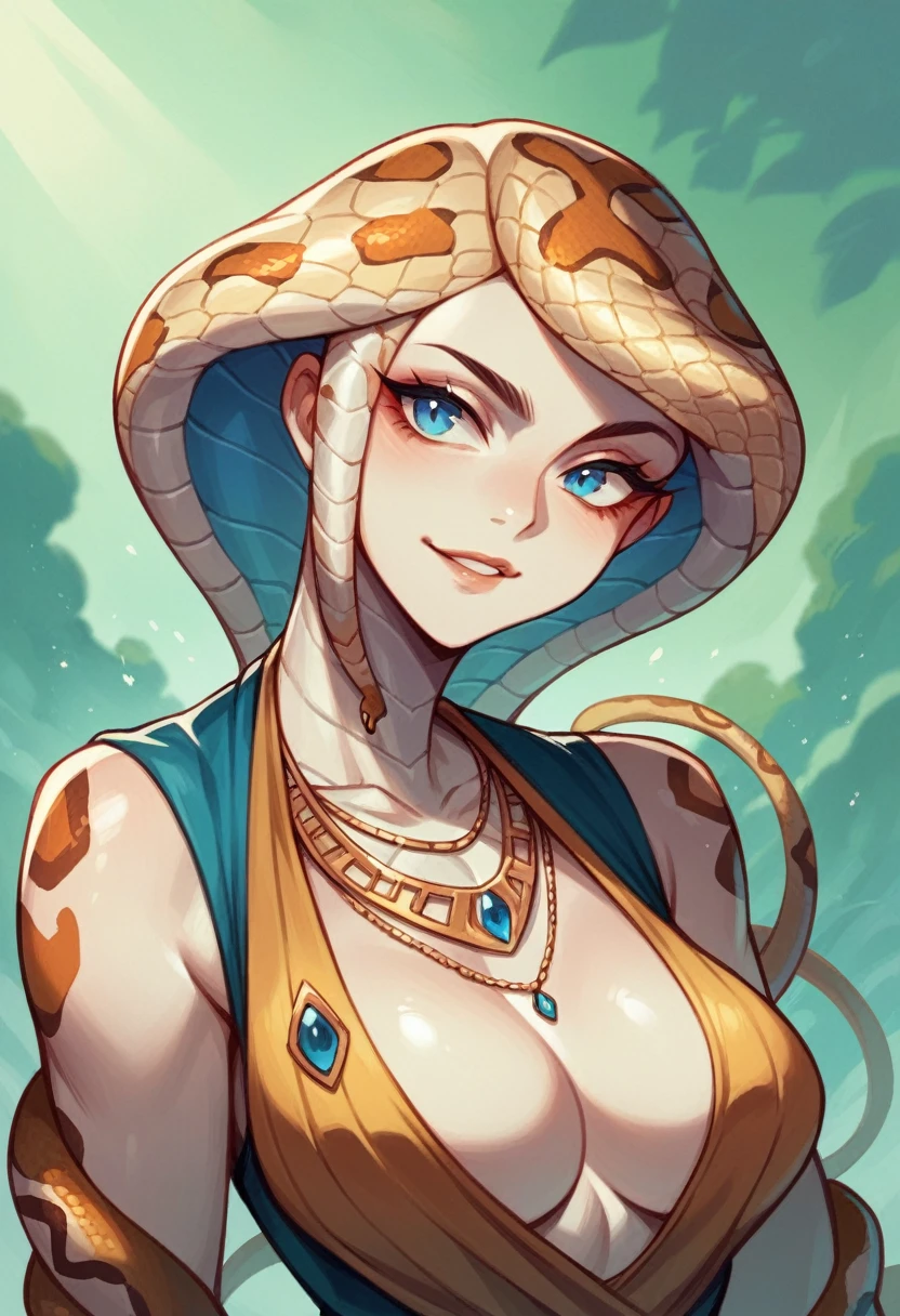 Animated lady, snake hair, blue eyes