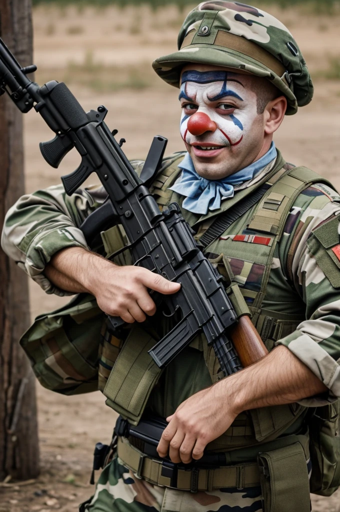 Clown but equals shooting an AK-47 at soldiers 
