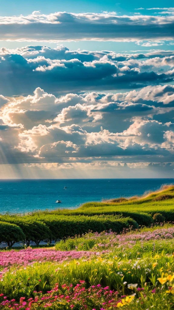 a close up of a field of flowers with a sky in the background, god's rays highly detailed, rays of life, god's rays, rays of god, there is a picture of a beach with a pier in the distance, today\'s featured photograph 4k, clouds and wings and waves, clouds and waves, oceanside, crisp lines, harmony of swirly clouds, epic blue sky, a view of a city with tall buildings and a green park, tokyo japan, tokyo city, tokyo city in the background, tokio, tokyo, japanese city, tokyo prefecture, new tokyo, aerial view of a city, tokyo in the background, bird's eye view of a city, modern tokyo, japanese downtown, osaka skyline background, in tokio, shinjuku seascape, heaven on earth, wide angle landscape photography, epic wide angle, wispy clouds, big sky, big blue sky god sun rays, few sun rays, rays of god shining from above, rays of the sun, sun rays at sunset, rays of sunlight, godly light, rays of sunlights, rays of sun