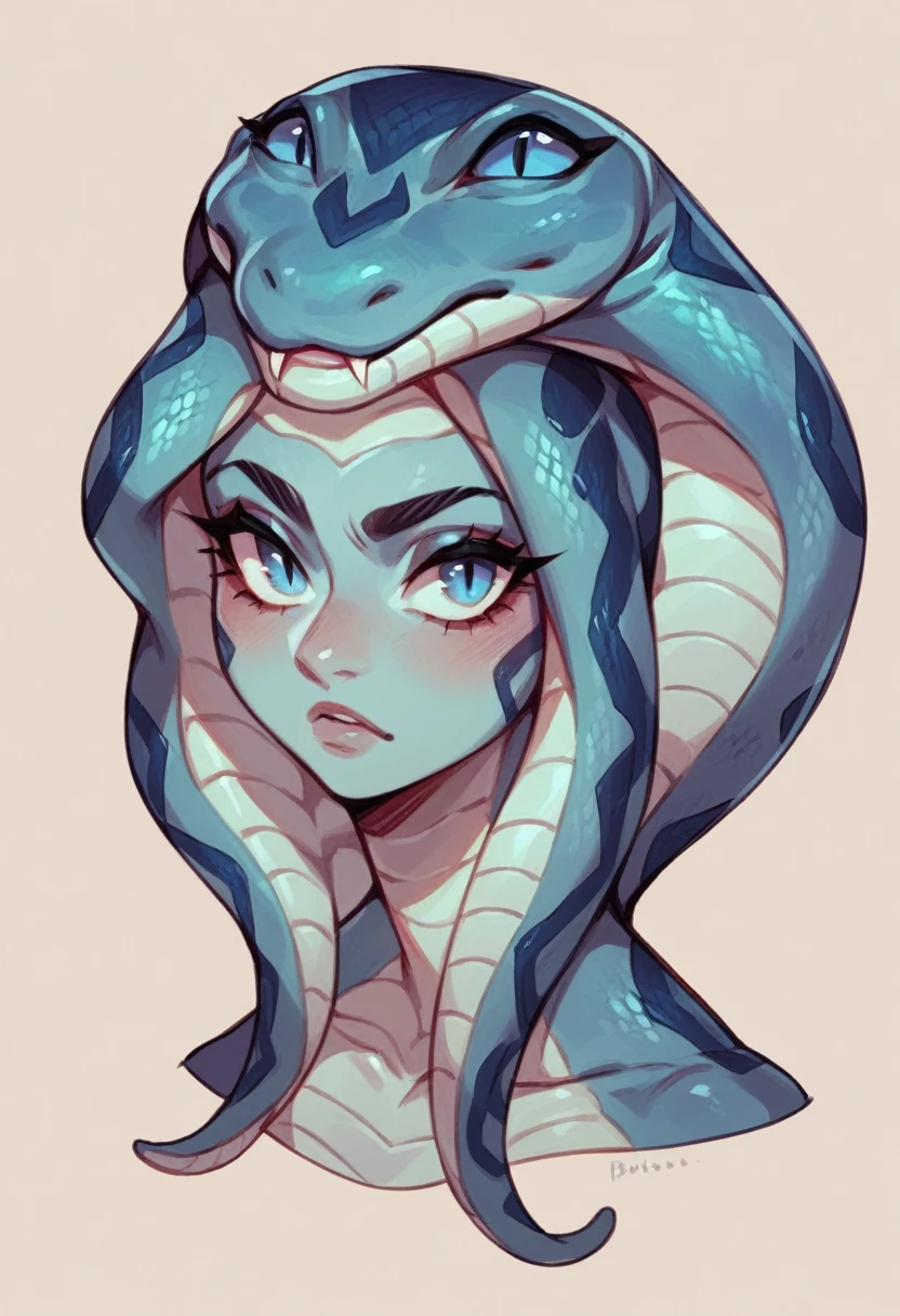Animated thick lady, snake hair, blue eyes